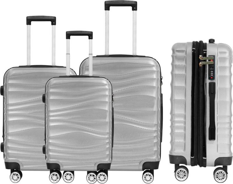 DMS Kofferset DMS® 3tlg Hartschalenkoffer Reisekoffer Schloss ABS-Hartschale Silber von DMS