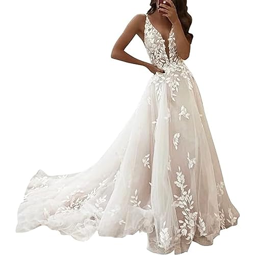 DMYG Damen Probe-Dinnerkleid in A-Linie für die Braut Boho Hochzeitskleider Lange Brautkleider Elfenbein 44 von DMYG