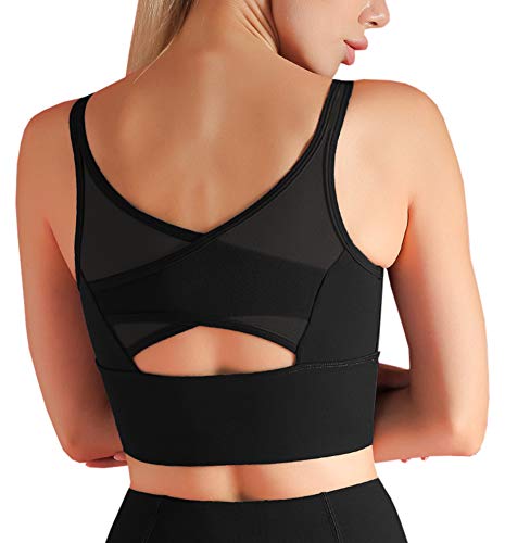 DMYG Damen Sport BH Yoga Fitness-Training mit Gepolstert Push Up Top BH Starker Halt ohne Bügel Bustier Schwarz S von DMYG