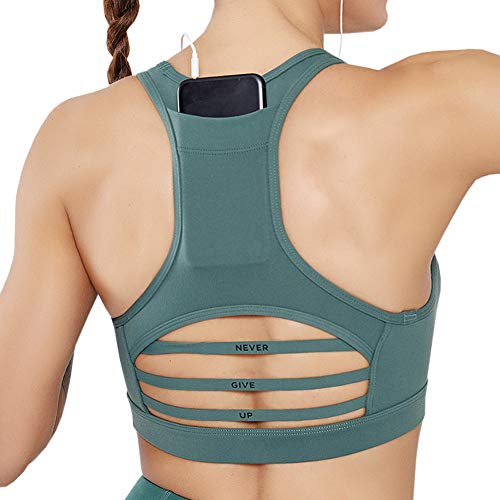 DMYG Sport BH Yoga BH Fitness BH High Impact Back Pocket Sports Bra Racerback Activewear Bras Mit Padded Für Running BH Für Damen Grüne M von DMYG