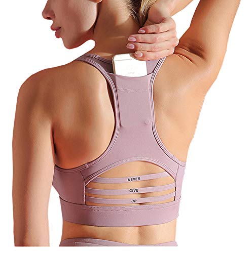 DMYG Sport BH Yoga BH Fitness BH High Impact Back Pocket Sports Bra Racerback Activewear Bras Mit Padded Für Running BH Für Damen Helles Lila S von DMYG