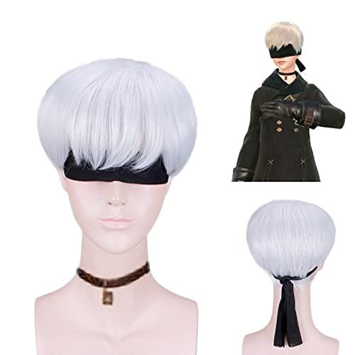 DNARLKBF Nier Automata Cosplay Kostüm Yorha No.9 Typ S Outfit Herren Sets Jacke + Hose + Rucksack + Handschuhe + Krawatte + Socken + Perücke 9S Uniformen L Nur Perücke von DNARLKBF