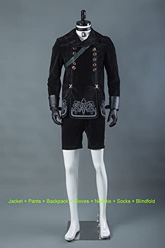 DNARLKBF Nier Automata Cosplay Kostüm Yorha No.9 Typ S Outfit Herren Sets Jacke + Hose + Rucksack + Handschuhe + Krawatte + Socken + Perücke 9S Uniformen M Nier Automata Set 1 von DNARLKBF