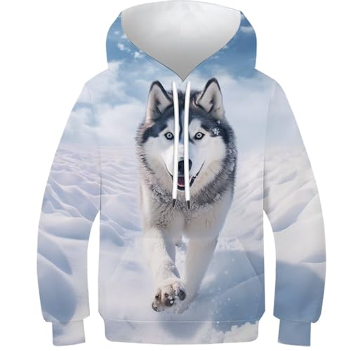 DNAVSOETR Husky Kapuzenpullover 3D Drucken Unisex Sweatshirt GedrucKt Kinder Kapuzenpullover Langarm Pullover Hoody Sweatshirt Mit Taschen 9-11Y von DNAVSOETR