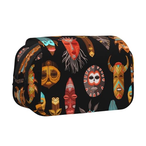 African Ritual Federmäppchen, doppelschichtig, Flip-Top, großes Fassungsvermögen, 50 Stifte, Organizer, strapazierfähiges Polyester, Schreibwaren-Halter für Schule, Kunst, Reisen (Allover-Druck) von DNBCLEZK