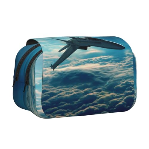 Aircraft Fighter Jets Doppelschichtiges Flip-Top-Federmäppchen, großes Fassungsvermögen, Organizer für 50 Stifte, strapazierfähiges Polyester, Schreibwaren-Halter für Schule, Kunstreisen von DNBCLEZK