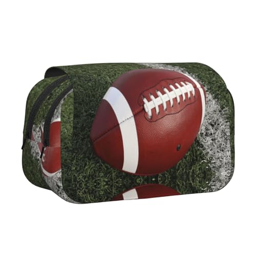 American Football Doppelschichtiges Flip-Top-Federmäppchen, großes Fassungsvermögen, Organizer für 50 Stifte, strapazierfähiges Polyester, Schreibwaren-Halter für Schule, Kunstreisen (Allover-Druck) von DNBCLEZK