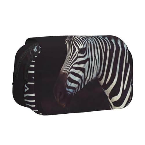 Animal Zebra Federmäppchen, doppelschichtig, Flip-Top, großes Fassungsvermögen, Organizer für 50 Stifte, strapazierfähiges Polyester, Schreibwaren-Halter für Schule, Kunstreisen (Allover-Druck) von DNBCLEZK