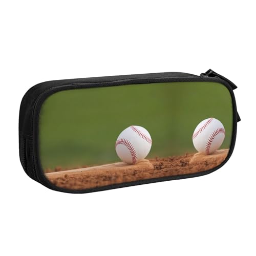 Baseball-Federmäppchen mit großem Fassungsvermögen, doppellagig, personalisierbar, Volldruck, Polyestergewebe, Organizer, Schule, Büro, Reisen, Make-up-Tasche, Schwarz , Einheitsgröße von DNBCLEZK