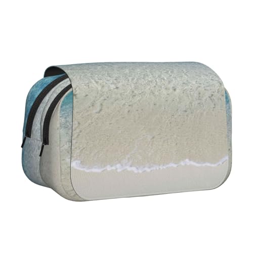 Beach Clear Sea Sand Doppelschichtiges Flip-Top-Federmäppchen, großes Fassungsvermögen, Organizer für 50 Stifte, strapazierfähiges Polyester, Schreibwaren-Halter für Schule, Kunstreisen (Allover-Druck von DNBCLEZK