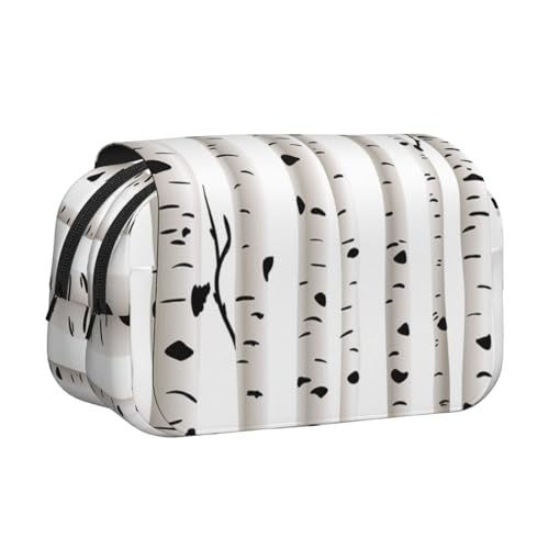 Birke Tree Doppelschichtiges Flip-Top-Federmäppchen, großes Fassungsvermögen, Organizer für 50 Stifte, strapazierfähiges Polyester, Schreibwaren-Halter für Schule, Kunstreisen (Allover-Druck) von DNBCLEZK