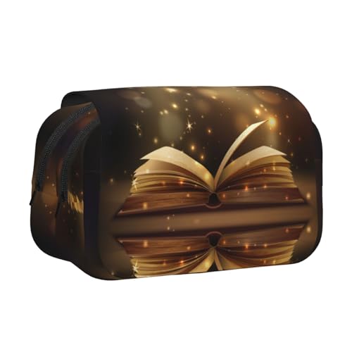 Book Under The Light Doppelschichtiges Flip-Top-Federmäppchen, großes Fassungsvermögen, Organizer für 50 Stifte, strapazierfähiges Polyester, Schreibwaren-Halter für Schule, Kunstreisen (Allover-Druck von DNBCLEZK