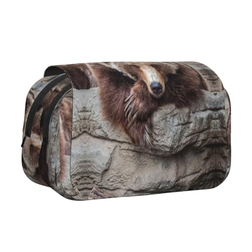 Brown Bears Doppelschichtiges Flip-Top-Federmäppchen, großes Fassungsvermögen, Organizer für 50 Stifte, strapazierfähiges Polyester, Schreibwaren-Halter für Schule, Kunstreisen (Allover-Druck) von DNBCLEZK