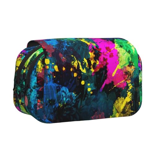 Bunte abstrakte Malerei, doppellagig, Flip-Top-Federmäppchen, großes Fassungsvermögen, Organizer für 50 Stifte, strapazierfähiges Polyester, Schreibwaren-Halter für Schule, Kunst, Reisen von DNBCLEZK