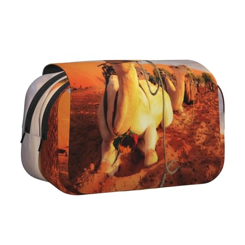 Camels Rest Desert Doppelschichtiges Flip-Top-Federmäppchen, großes Fassungsvermögen, Organizer für 50 Stifte, strapazierfähiges Polyester, Schreibwaren-Halter für Schule, Kunstreisen (Allover-Druck) von DNBCLEZK