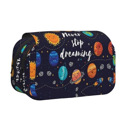 Cute Planet Doppelschichtiges Flip-Top-Federmäppchen, großes Fassungsvermögen, Organizer für 50 Stifte, strapazierfähiges Polyester, Schreibwaren-Halter für Schule, Kunstreisen (Allover-Druck) von DNBCLEZK