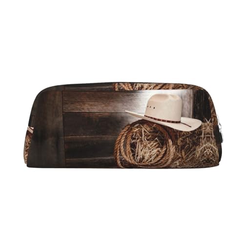 DNBCLEZK American West Rodeo Hut, niedliches Leder-Federmäppchen für Mädchen und Jungen, personalisierbares Federmäppchen, Schreibwaren-Aufbewahrungstaschen, silber, Einheitsgröße, Taschen-Organizer von DNBCLEZK