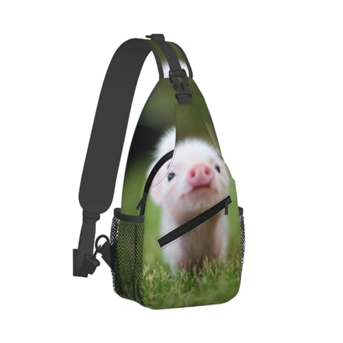 DNBCLEZK Baby-Schweine-Crossbody-Tasche für Herren, bedruckt, Brusttasche, Outdoor, leicht, lässig, Polyester, Umhängetasche mit Reißverschluss, Schwarz , Einheitsgröße von DNBCLEZK
