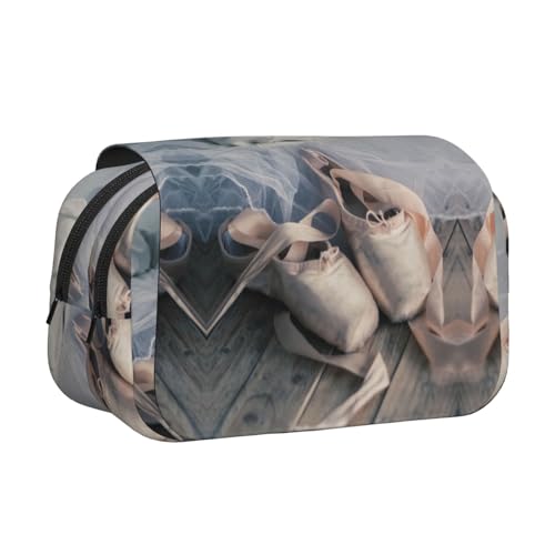 DNBCLEZK Ballettschuh-Federmäppchen, doppellagig, großes Fassungsvermögen, 50 Stifte, Organizer, strapazierfähiges Polyester, Schreibwaren-Halter für Schule, Kunstreisen (Allover-Druck) von DNBCLEZK