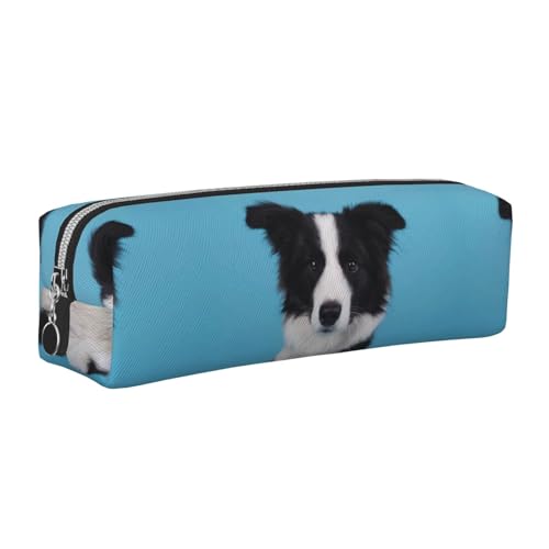 DNBCLEZK Border Collie Federmäppchen, niedliches Leder-Federmäppchen, hochwertiger glatter Reißverschluss, langlebiger Metallabzieher, vollständiger Druck, Designer-Schreibwaren-Organizer für Schule von DNBCLEZK