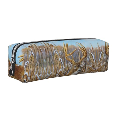 DNBCLEZK Buck Deer Federmäppchen, niedliches Leder-Federmäppchen, hochwertiger glatter Reißverschluss, langlebiger Metallabzieher, Designer-Schreibwaren-Organizer für Schule, Büro, silber von DNBCLEZK