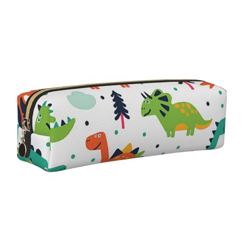 DNBCLEZK Bunte Dinosaurier-Federmäppchen, niedliches Leder-Federmäppchen, hochwertiger glatter Reißverschluss, langlebiger Metallabzieher, Volldruck, Designer-Schreibwaren-Organizer für Schule, Büro von DNBCLEZK
