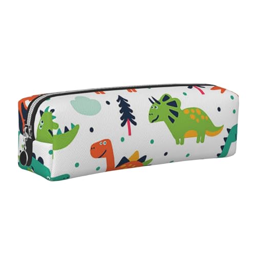 DNBCLEZK Bunte Dinosaurier-Federmäppchen, niedliches Leder-Federmäppchen, hochwertiger glatter Reißverschluss, langlebiger Metallabzieher, Volldruck, Designer-Schreibwaren-Organizer für Schule, Büro von DNBCLEZK