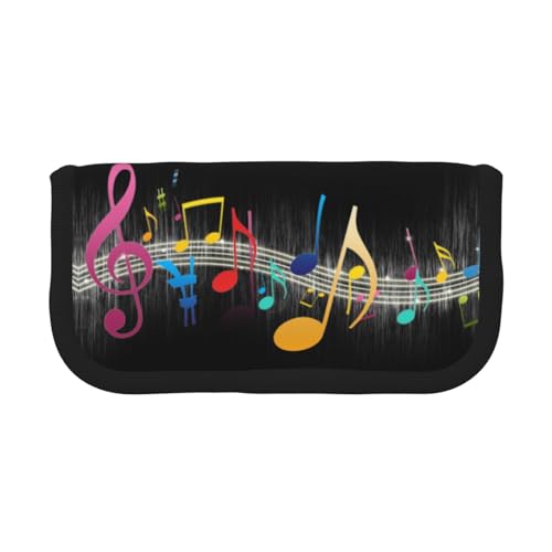DNBCLEZK Buntes Federmäppchen mit Musiknoten, großes Leinen-Federmäppchen mit schwarzem Rand, Mehrzweck-Make-up-Tasche, Organizer, doppelter Reißverschluss (19 x 9 x 5 cm) von DNBCLEZK