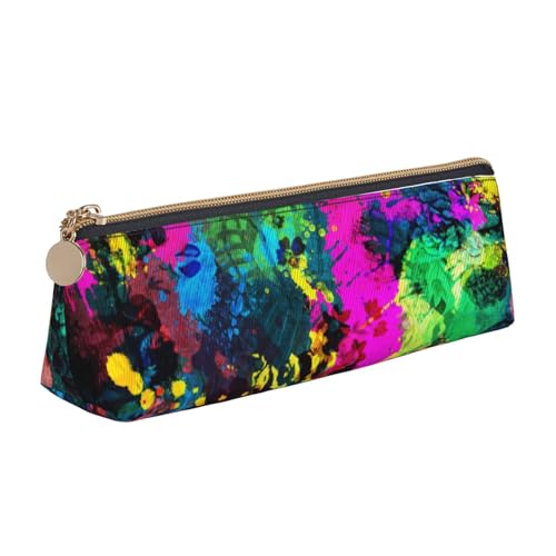 DNBCLEZK Buntes abstraktes Gemälde, niedliches dreieckiges Leder-Federmäppchen, hochwertiger glatter Reißverschluss, langlebiger Metallabzieher, Volldruck, Designer-Schreibwaren-Organizer für Schule von DNBCLEZK