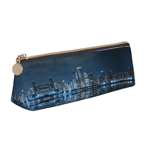 DNBCLEZK Chicago reflektiertes Federmäppchen für Mädchen und Jungen, bedrucktes Leder, niedlich, personalisierbar, weiß, Einheitsgröße, Taschen-Organizer von DNBCLEZK