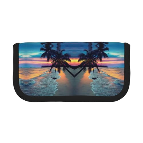DNBCLEZK Coconut Beach Sunset Hammock Large Canvas Pencil Case with Full Print Black Trim Multipurpose Makeup Bag Organizer, Double Zipper Closure (19x9x5 cm) von DNBCLEZK