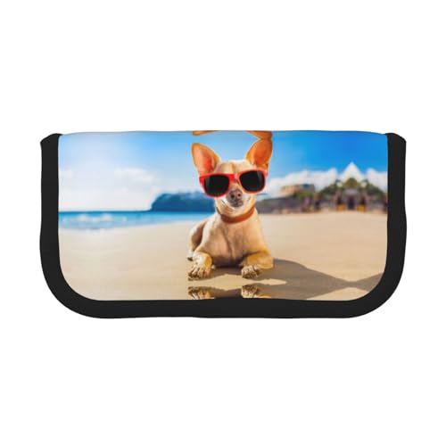 DNBCLEZK Cool Dog großes Federmäppchen aus Segeltuch mit schwarzem Rand, Mehrzweck-Make-up-Tasche, Organizer, Doppelreißverschluss (19 x 9 x 5 cm) von DNBCLEZK