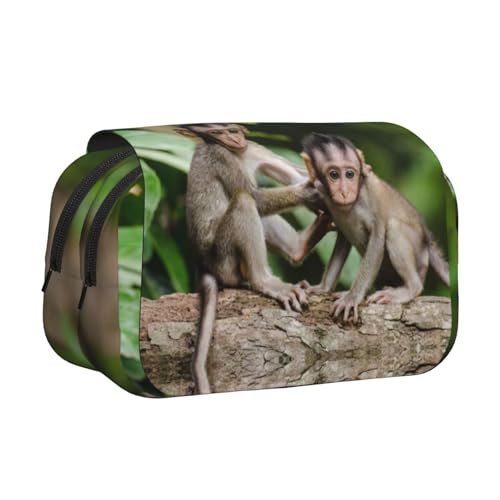 DNBCLEZK Cute Little Monkeys Doppelschichtiges Flip-Top-Federmäppchen, großes Fassungsvermögen, Organizer für 50 Stifte, strapazierfähiges Polyester, Schreibwaren-Halter für Schule, Kunstreisen von DNBCLEZK