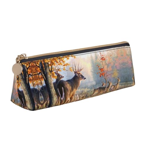 DNBCLEZK Deer Art niedliches dreieckiges Federmäppchen aus Leder, hochwertiger glatter Reißverschluss, langlebiger Metallabzieher, Volldruck, Designer-Schreibwaren-Organizer für Schule, Büro, weiß von DNBCLEZK