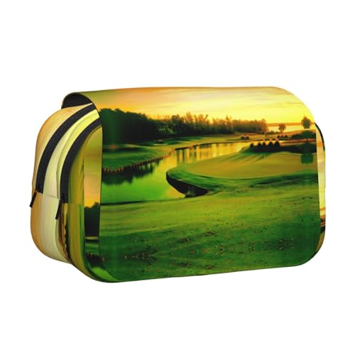 DNBCLEZK Doppelschichtiges Federmäppchen für Golfplatz, großes Fassungsvermögen, Organizer für 50 Stifte, strapazierfähiges Polyester, Schreibwaren-Halter für Schule, Kunstreisen (Allover-Druck) von DNBCLEZK