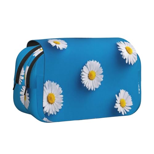 DNBCLEZK Doppelschichtiges Federmäppchen mit weißem Blumenmuster, großes Fassungsvermögen, Organizer für 50 Stifte, strapazierfähiges Polyester, Schreibwaren-Halter für Schule, Kunstreisen von DNBCLEZK