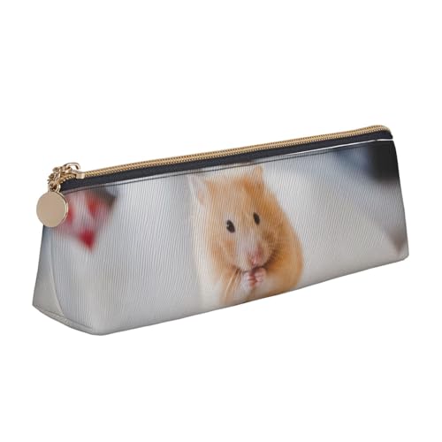 DNBCLEZK Dreieckiges Federmäppchen aus Leder, Motiv: Hamster, hochwertiger glatter Reißverschluss, langlebiger Metallabzieher, vollständiger Druck, Designer-Schreibwaren-Organizer für Schule, Büro von DNBCLEZK