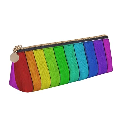 DNBCLEZK Dreieckiges Federmäppchen aus Leder in Regenbogenfarben, niedliches Leder-Federmäppchen, glatter Reißverschluss, langlebiger Metallabzieher, Volldruck, Designer-Schreibwaren-Organizer für von DNBCLEZK