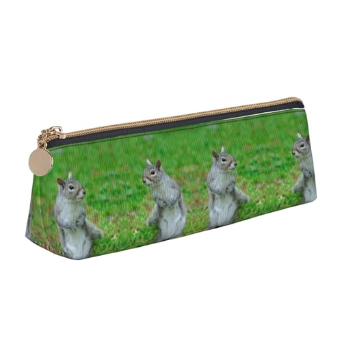 DNBCLEZK Eichhörnchen-Federmäppchen für Mädchen und Jungen, bedrucktes Leder, niedlich, personalisierbar, weiß, Einheitsgröße, Taschen-Organizer von DNBCLEZK