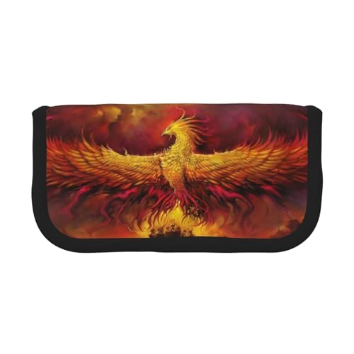 DNBCLEZK Fantasy Phoenix Federmäppchen aus Segeltuch mit großem Fassungsvermögen, schwarzer Rand, Mehrzweck-Make-up-Tasche, Organizer, doppelter Reißverschluss (19 x 9 x 5 cm) von DNBCLEZK