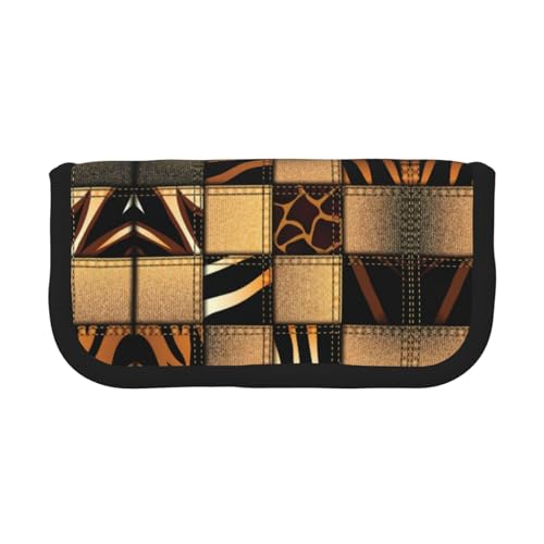 DNBCLEZK Federmäppchen aus Denim-Patchwork, großes Leinen-Federmäppchen mit schwarzem Rand, Mehrzweck-Make-up-Tasche, Organizer, doppelter Reißverschluss (19 x 9 x 5 cm) von DNBCLEZK
