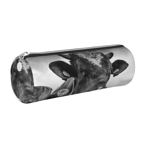 DNBCLEZK Federmäppchen aus Kuhholz, niedlich, rund, Leder, glatter Reißverschluss, langlebiger Metallabzieher, Designer-Schreibwaren-Organizer für Schule, Büro, silber, Einheitsgröße von DNBCLEZK