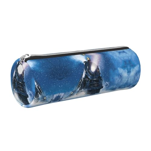 DNBCLEZK Federmäppchen aus Leder, Motiv: Winter, Weihnachten, Nacht, Eisenbahn, Zug, niedlich, rund, hochwertiger glatter Reißverschluss, langlebiger Metallabzieher, Designer-Schreibwaren-Organizer von DNBCLEZK