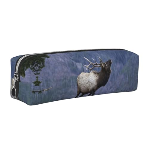 DNBCLEZK Federmäppchen aus Leder, niedliches Stier-Elch, hochwertiger glatter Reißverschluss, langlebiger Metallabzieher, Designer-Schreibwaren-Organizer für Schule, Büro, silber, Einheitsgröße von DNBCLEZK
