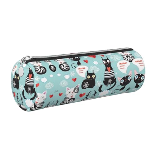 DNBCLEZK Federmäppchen aus Leder, niedliches rundes Leder-Federmäppchen, schwarzer und weißer Katze, hochwertiger glatter Reißverschluss, langlebiger Metallabzieher, Designer-Schreibwaren-Organizer von DNBCLEZK