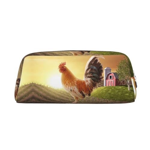 DNBCLEZK Federmäppchen aus Leder mit Huhn-Motiv für Mädchen und Jungen, personalisierbares Federmäppchen, Schreibwaren-Aufbewahrungstaschen, silber, Einheitsgröße, Taschen-Organizer von DNBCLEZK