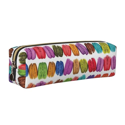 DNBCLEZK Federmäppchen aus Leder mit Macaron-Keksgeschmack, niedliches Leder-Federmäppchen, hochwertiger glatter Reißverschluss, langlebiger Metallabzieher, Volldruck, Designer-Schreibwaren-Organizer von DNBCLEZK