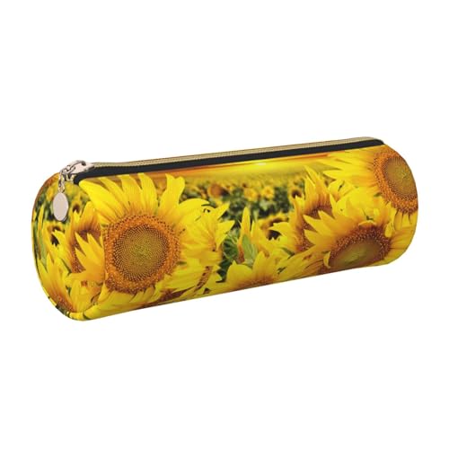 DNBCLEZK Federmäppchen aus Leder mit Sonnenblumen-Muster, niedlich, rund, hochwertiger glatter Reißverschluss, langlebiger Metallabzieher, Designer-Schreibwaren-Organizer für Schule, Büro, gold DNBCLEZK Federmäppchen aus Leder mit Sonnenblumen-Muster, niedlich, rund, hochwertiger glatter Reißverschluss, langlebiger Metallabzieher, Designer-Schreibwaren-Organizer für Schule, Büro, gold von DNBCLEZK