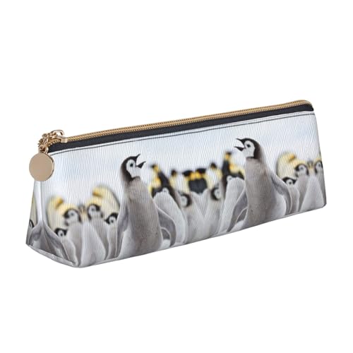 DNBCLEZK Federmäppchen aus Leder mit niedlichem Pinguin-Tiermuster, dreieckig, hochwertiger glatter Reißverschluss, langlebiger Metallabzieher, Volldruck, Designer-Schreibwaren-Organizer für Schule von DNBCLEZK