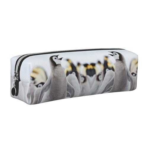 DNBCLEZK Federmäppchen aus Leder mit niedlichem Pinguin-Tiermuster, hochwertiger glatter Reißverschluss, langlebiger Metallabzieher, Designer-Schreibwaren-Organizer für Schule, Büro, silber von DNBCLEZK